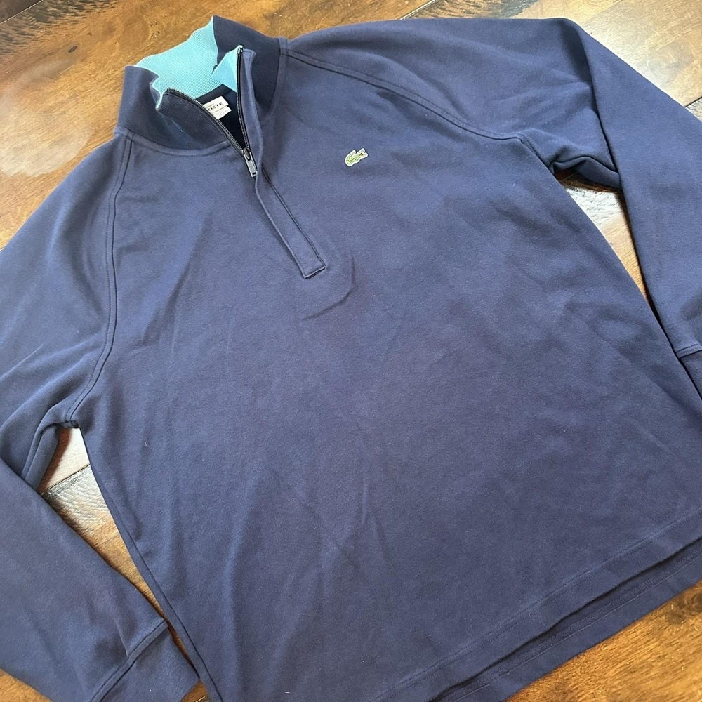 Lacoste‎ Sweater Mens Large Navy Quarter Zip Cotton Pullover Mock Neck Croc Logo